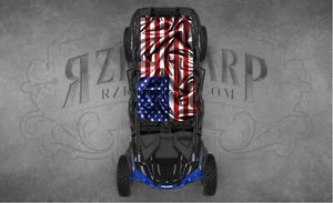 4 SEAT FITS POLARIS RZR CAN-AM AMERICAN FLAG UNIVERSAL ROOF WRAP GRAPHIC DECAL - Foto 1 di 1