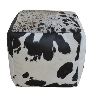 Square Cowhide Pouf EDO in Black & White - Image 1 of 4