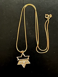 GOLD PLATED CRYSTAL RHINESTONE STAR OF DAVID CHAIN NECKLACE 17" - Picture 1 of 1