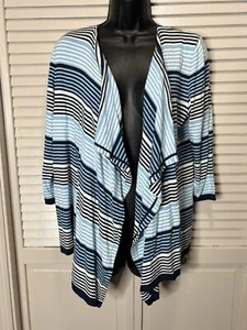 Van Heusen Studio Open Cardigan Sweater Blue/White Stripe Long Sleeve Size Small - Picture 1 of 6