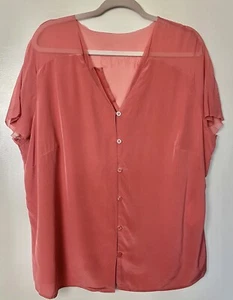 MADELEINE Salmon Pink Coral 100% Silk Top Size UK 22 - Picture 1 of 10