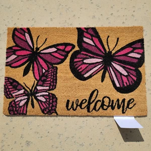 Spring Summer Purple Pink Butterfly Garden Outdoor Coir WELCOME Door Mat 18x28" - Picture 1 of 13
