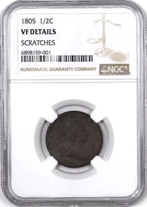 1805 Draped Bust Early Copper Half Cent 1/2C - NGC VF Details - - Picture 1 of 2