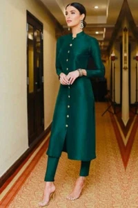 Readymade Green Silk Suit Latest Designer Salwar Kameez Pant Kurta Kurti Bottoms - Picture 1 of 3