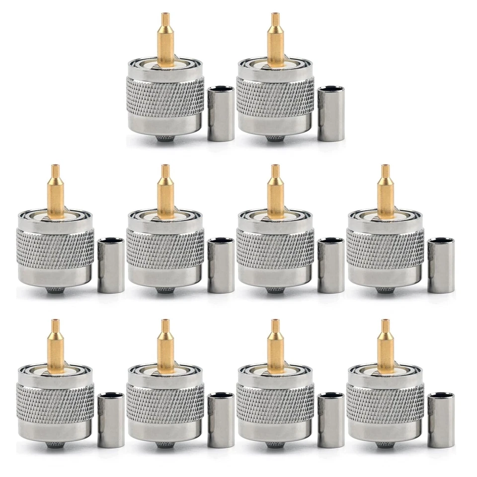 10x Connector UHF Male PL259 Plug Crimp RG58 RG142 LMR195 RG400 Cable - Image 1 of 3