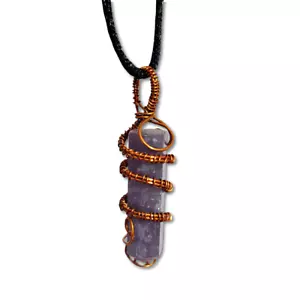 Lepidolite Pendant Copper Scroll Gemstone Transitional Mica Necklace Jewellery - Picture 1 of 11
