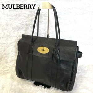 MULBERRY Bayswater Handbag Tote bag Shoulder Bag Turnlock Leather Black Auth - Picture 1 of 12