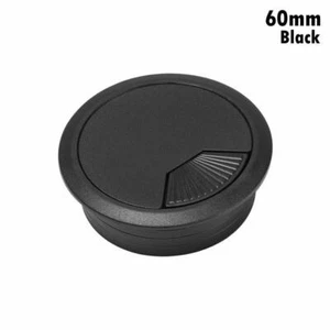 2x 60 mm schwarz Kabel ordentlich PC Computer Schreibtisch Tisch Rund Kunststoff Loch Abdeckung Drähte - Bild 1 von 1