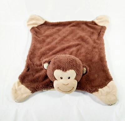 Babyboom Brown Monkey Plush Baby Flat Security Lovey Blanket Satin 23x19 - Image 1 of 4