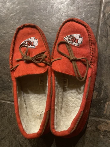 NFL Moccasin Slippers Kansas City Chief's Men's Size Small Sherpa Lined - Comfy Cover