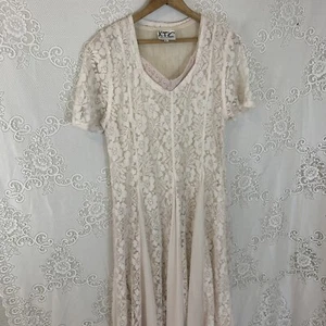 Robe longue doublée dentelle ivoire vêtement XTC vintage taille L - Photo 1/9