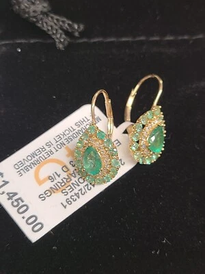 Brincos de ouro amarelo 14K/esmeralda/diamante US$ 1450 - Imagem 1 de 4