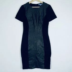 Antonio Melani Black Leather Front Short Sleeve Sheath Shift Dress Womens Sz 8 - Picture 1 of 6