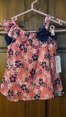 NUEVO CON ETIQUETAS ~ LITTLE LASS Conjunto Coral Azul Marino Floral Fluido Top Azul Marino Pantalones Cortos Elegante Niñas 6 Foto 1 de 4