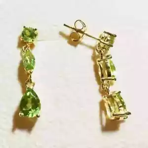 2Ct Pear Cut Lab Created Green Peridot Drop Dangle Earring 14K Yellow Gold Over - Picture 1 of 5