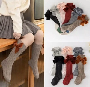 NEW Baby Girl Toddler Boutique Velvet Bow Knitted Knee High Cotton Sock Red Wine - Picture 1 of 12