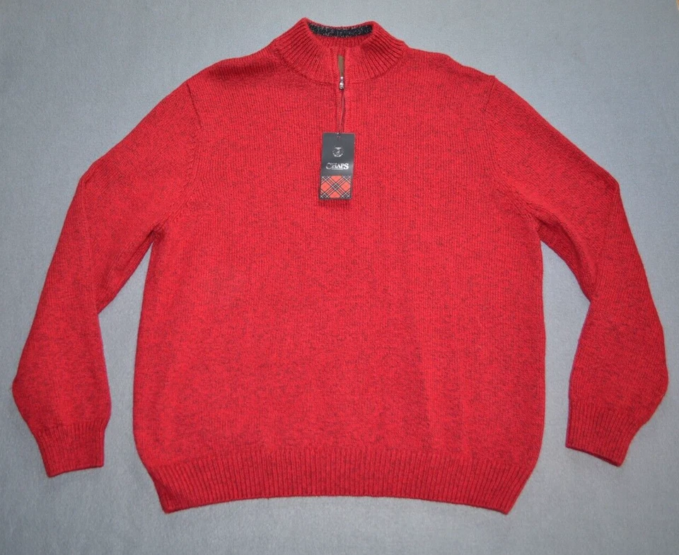 Chaps 1/4 Zip Sweater Red Mens Size XL Knit Pullover Long Sleeve New $80 - Image 1 of 4