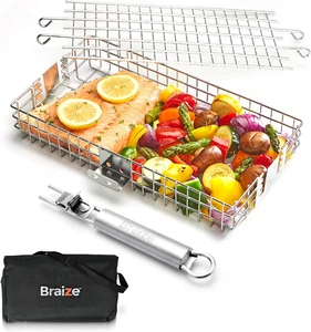 Adjustable BBQ Grill Basket with Removable Handle - 4 Levels of Adjustment - Cha - Picture 1 of 8