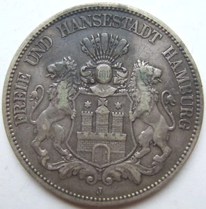 Münze Kaiserreich 5 Mark Hansestadt Hamburg 1893 J in Sehr schön - Imagen 1 de 2