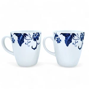 Tabletops Gallery Coffee Mug Cup Bluefield Blue Floral Paisley Set of 2 Retired - Picture 1 of 18