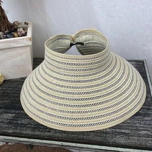 Magid Hats Tan & Blue Woven Rolled Visor Travel Hat NEW - Picture 1 of 5