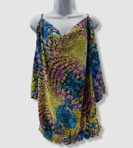 $70 Millenium Women's Blue Floral-Print Cold Shoulder Sleeve Top Plus Size 2X - Picture 1 of 2
