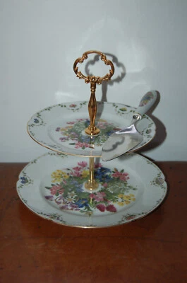 Ancien présentoir , serviteur , assiette à gateau deux étages , jolie porcelaine - Photo 1/4