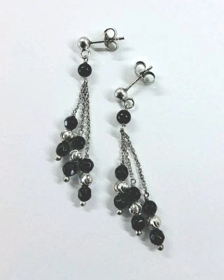 Pendientes De Plata 925 Rodinados Con Ónix Negro Facetado Y Esferas De Plata - Imagen 1 de 4