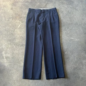 Vintage 90s Pleated Pants Size 34x32 Blue Creased Slacks Wool Preppy Work - Picture 1 of 8