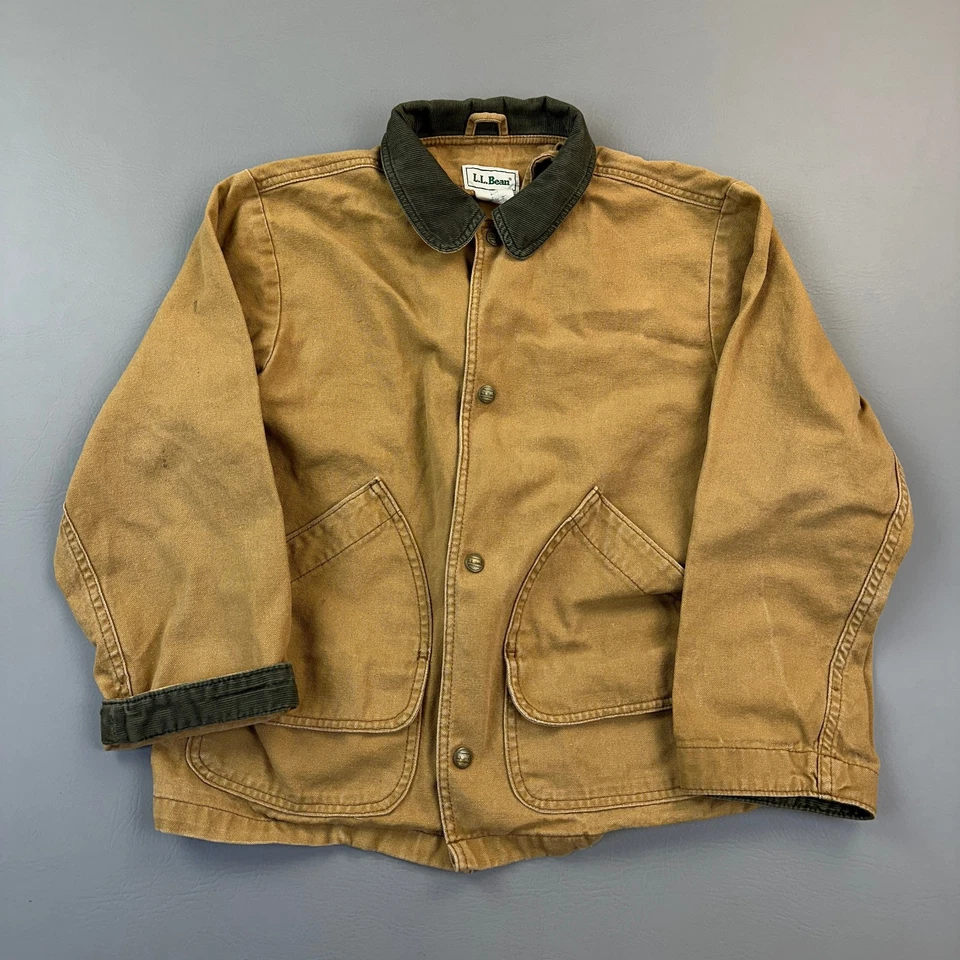 Vintage LL Bean Barn Coat Boys Medium Tan Canvas Chore Jacket Hunting 90s - Image 1 of 4