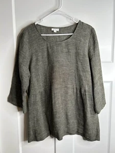 J Jill Pure Jill 100 % Leinen 3/4 Ärmel U-Ausschnitt Tunika grün Größe Large 6343 - Bild 1 von 5