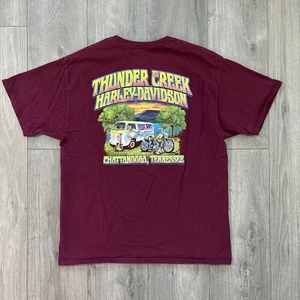 Harley Davidson Mens L T Shirt Burgundy Short Sleeve Thunder Creek - Picture 1 of 10