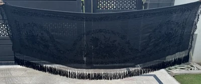 Antiguo chal chino bordado a mano de seda pura + bufanda 55 X 185 cm (negro) Foto 1 de 4