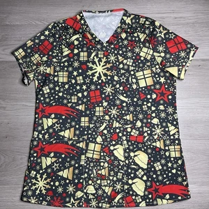 Christmas Pattern Scrub Top Nurse Shirt Large Women's Scrub Top - Picture 1 of 4