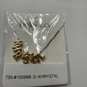 "KHRYSTAL"   Bubble Letter Name Necklace Gold Plated NEW BELLA & CO jewelry - Picture 1 of 3