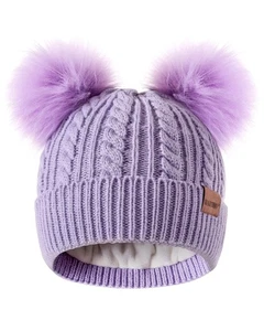 Winter Hat for Kids Toddler Children Girls Beanie with Double Pom Pom Warm Th... - Picture 1 of 7