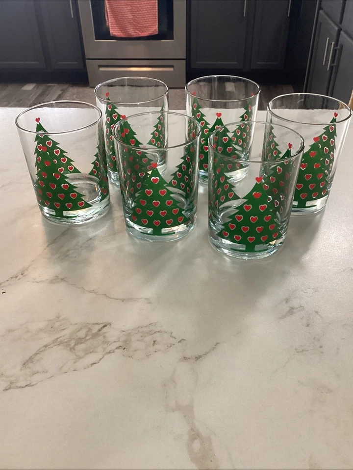Lote De 6 Vasos De Colección Department 56 Árbol De Navidad con Corazones Rocas De Whisky Foto 1 de 4