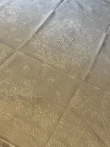 Belle nappe ancienne coton damassé  240 cm x 155 cm réf M2 - Picture 1 of 11