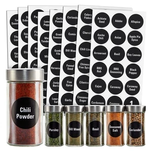 144 Round 1.5" Spice Jar Labels Preprinted, Chalkboard Seasoning Spice Labels - Picture 1 of 9