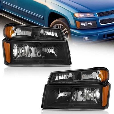 Pair Headlights Assembly For 2004-2012 Chevy Colorado GMC Canyon Black Headlamps Foto 1 de 4
