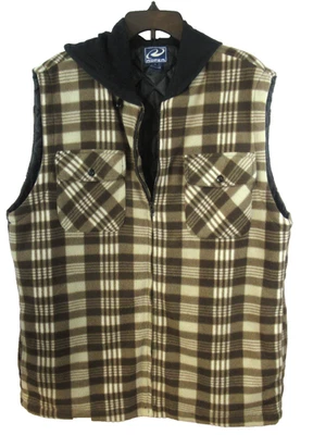 Chaleco polar Roper para hombre XL marrón/bronceado a cuadros cremallera capucha sin mangas cremallera completa Foto 1 de 4