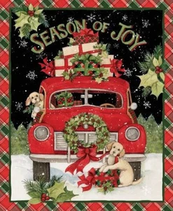 Festive Puppy Christmas Cotton Fabric Susan Winget Red Truck One Yard - Picture 1 of 1