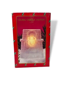 Glass Candle Candle Holder Fireplace Scene Glass 90s - Picture 1 of 10