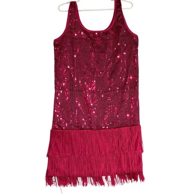 De Colección Divertido Vestido Aleta Lentejuelas Rosa Flecos Sin Mangas Disfraz Fiesta Mediano Foto 1 de 4