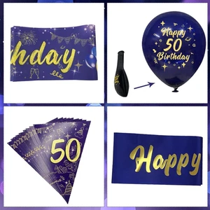 50Th Birthday Decorations for Men - Navy Blue Gold Party Set with Happy Banne... - Picture 1 of 12