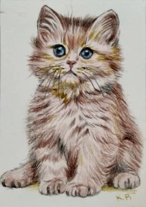 ACEO cat watercolor pencil by the author original 3,5"х2,5" 9x6cm not print - Picture 1 of 1