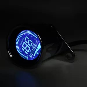 Chrome Digital LED LCD Tachometer Speedometer Fuel Gauge Motorcycle Cafe Racer - Foto 1 di 12