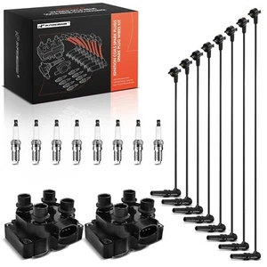 A-Premium 2 Ignition Coils with 8 Spark plug Wires and 8 Iridium Spark Plugs Com - Picture 1 of 2