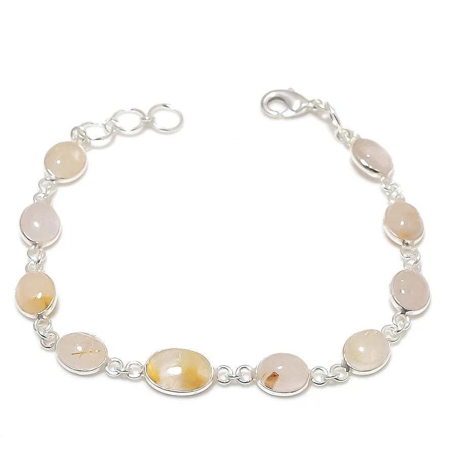 Rutilated Quartz Gemstone Handmade 925 Sterling silver Jewelry Bracelet Sz 7-8" - Image 1 of 1