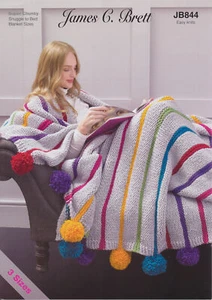 JB844 Easy Knit Knitting Pattern Pom Pom Throw Blanket James Brett Super Chunky - Picture 1 of 4